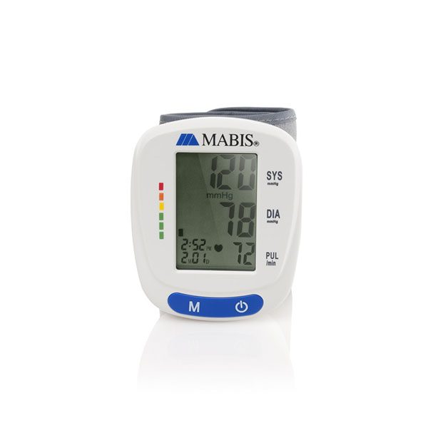 Mabis Universal Wrist Talking Blood Pressure Monitor, Visual BP Guide, 396 Reading Memory Storage for 4 Users, Protective Storage Case, 04-815-001
